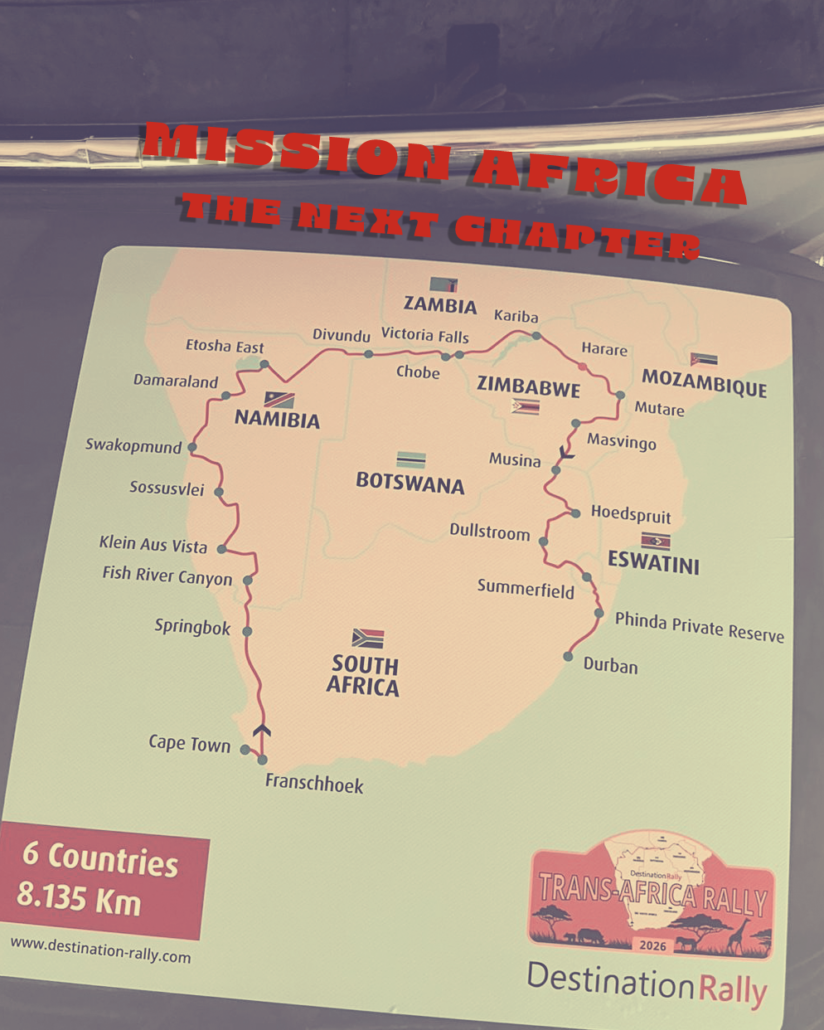 Mission Afrika - Next Chapter. Streckenkarte auf der Heckklappe des Volvo PV544